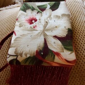 Floral Beaded Clutch with Fringe